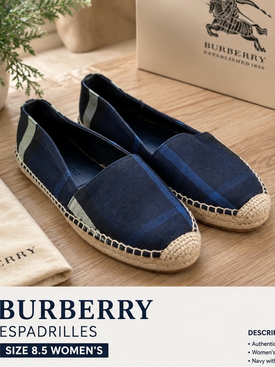 Burberry Shoes - Burberry Navy and Natural Espadrilles - Women's Slip-On Loafers